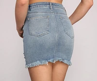 Destructed Glam Denim Mini Skirt