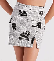Headliner Newspaper Print Denim Skirt