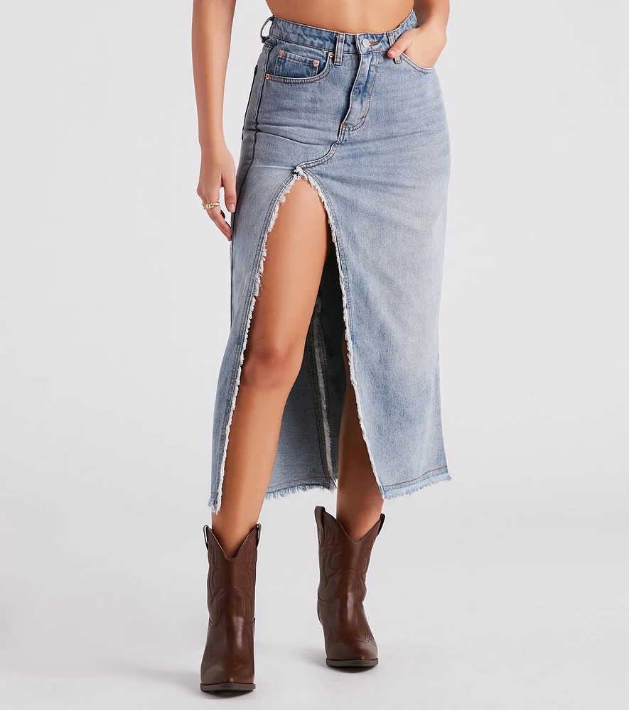 Babe Denim High Slit Midi Skirt