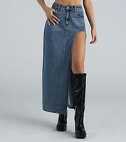 Sound The Alarm High Slit Denim Maxi Skirt