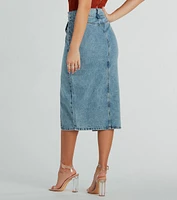 Iconic Trendsetter High Rise Slit Denim Midi Skirt