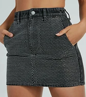 Edgy Era Rhinestone Denim Mini Skirt