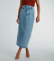 Girl Next Door Asymmetrical Waist Denim Midi Skirt