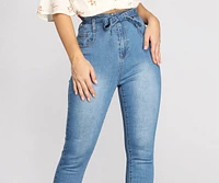 High Rise Tie Waist Skinny Crop Jeans