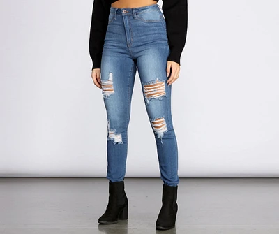 High Rise Super Destructed Skinny Jeans