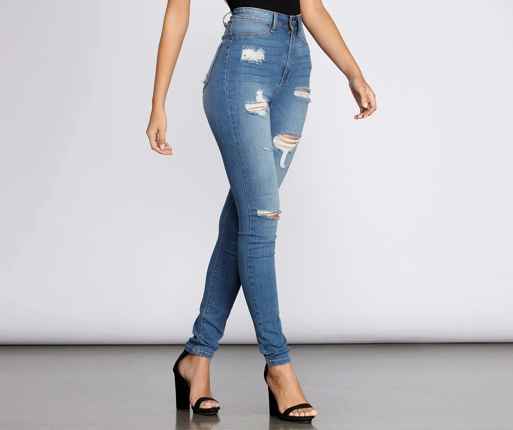 High Rise Super Destructed Skinny Jeans