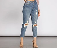 High Waist Distressed Denim Pants