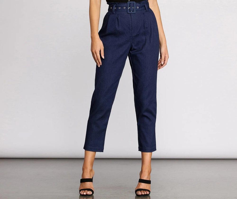 Belted Tapered Denim Pants