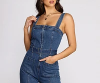 Busy Babe Zip Front Denim Jumpsuit