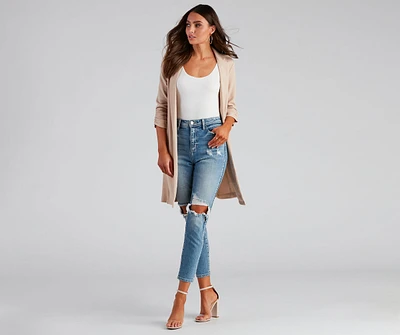 High-Rise Distressed Mom Skinny Jeans