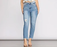 High Rise Frayed Hem Jeans