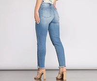 High Rise Frayed Hem Jeans