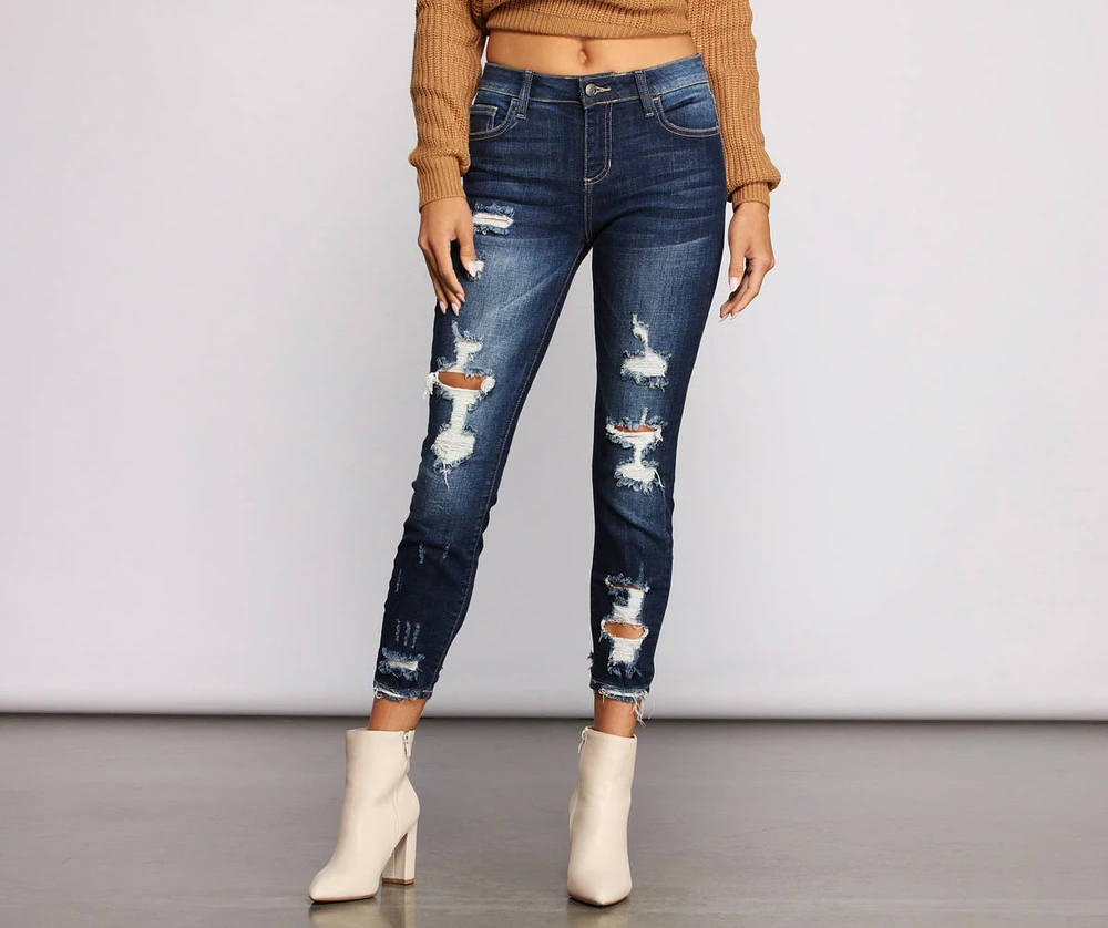 On Your Mind Distressed Cropped Skinny Jeans