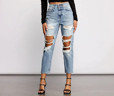 High Rise Distressed Straight Boyfriend Jeans