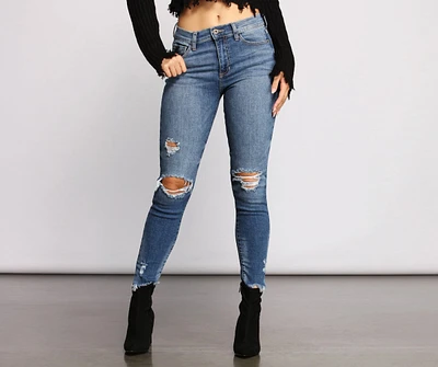 Mid-Rise Destructed Skinny Jeans