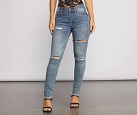 Taking Chances Destructed Raw Edge Skinny Jeans