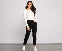 High Rise Destructed Boyfriend Jeans