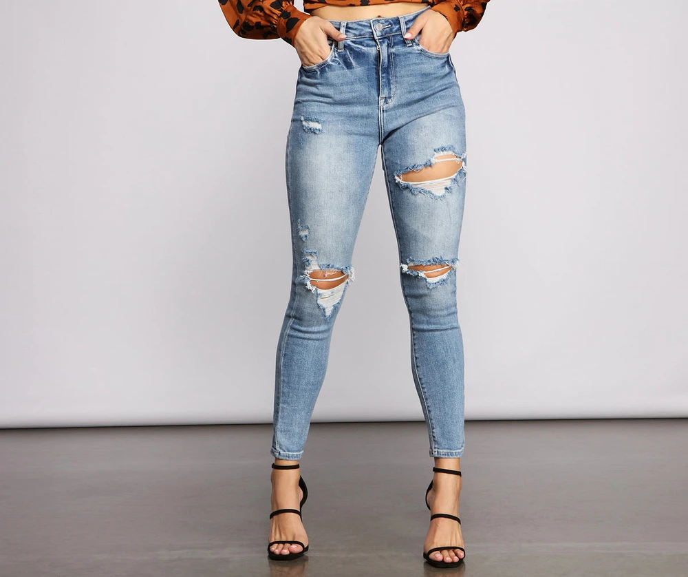 High Rise Destructed Skinny Jeans