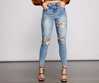 High Rise Destructed Skinny Jeans