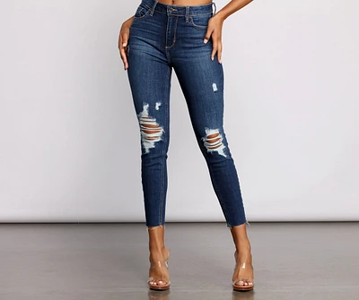 High Rise Destructed Cropped Skinny Jeans