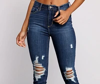 High Rise Destructed Cropped Skinny Jeans