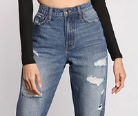 High Rise Destructed Mom Jeans