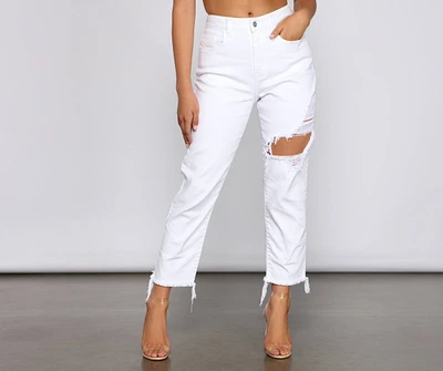 High-Rise Destructed And Frayed Mom Jeans