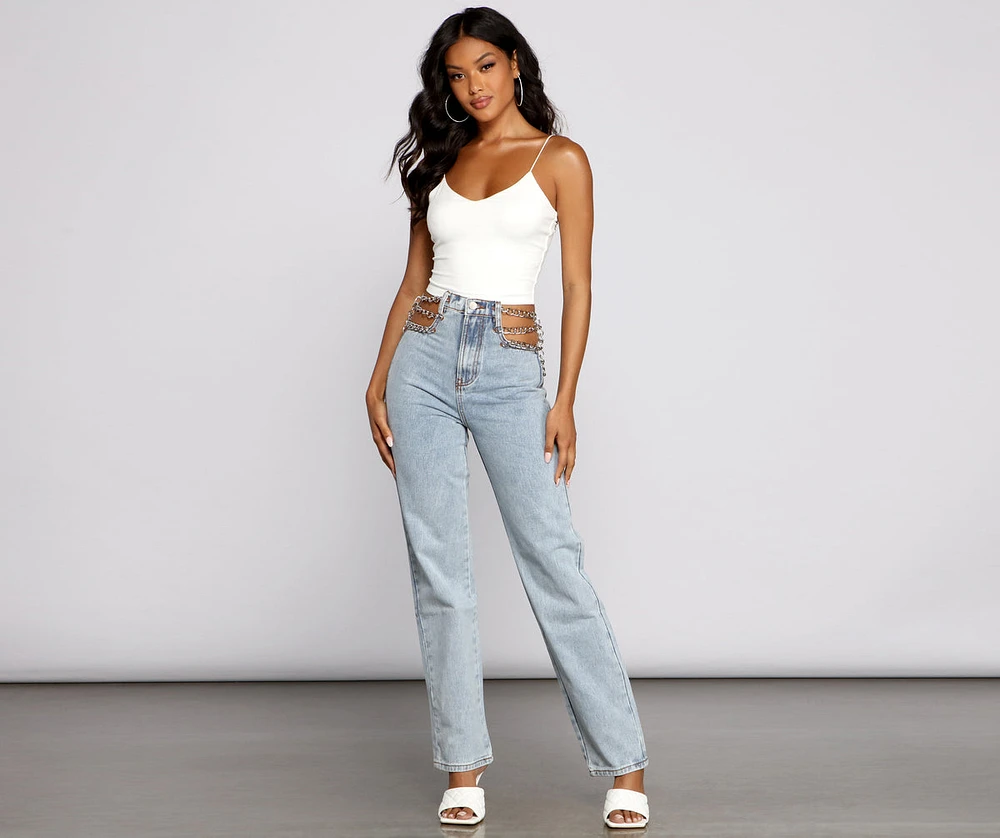 High-Rise Chic Chain Waist Boyfriend Jeans