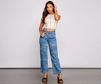 High-Rise Bleached Dye Straight Leg Jeans