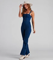 Denim Glam Flared Sleeveless Jumpsuit