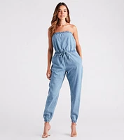 Fit Check Strapless Denim Jogger Jumpsuit