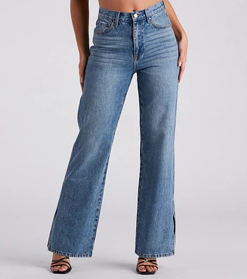 Low-Key Slay High Rise Wide Leg Slit Denim Jeans
