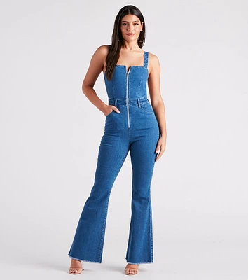 Made You Look Open Back Denim Jumpsuit