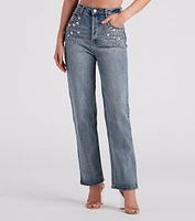 90s Glam Rhinestone Beaded Straight-Leg Jeans