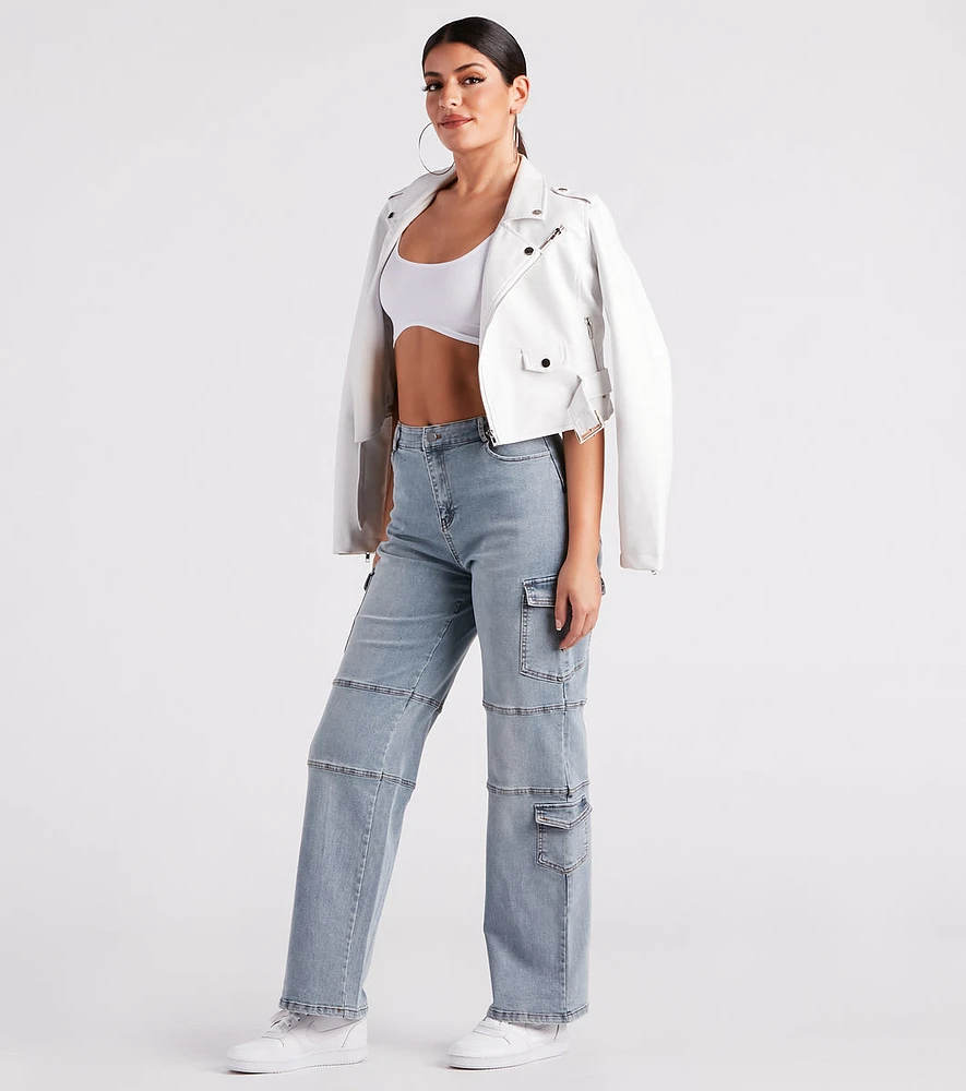 Straight To It High-Rise Cargo Denim Jeans