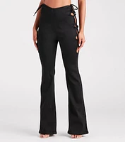 Stroll The City Mid Rise Lace-Up Flare Pants