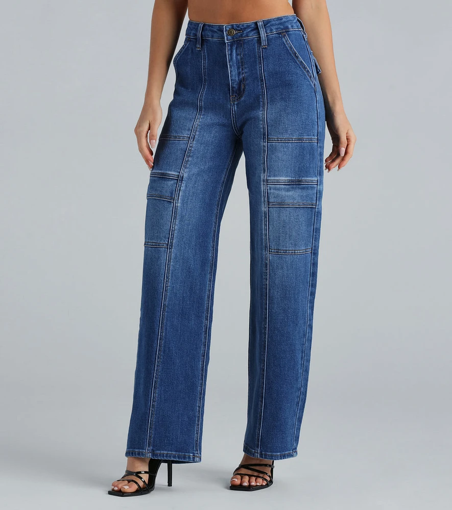 Trish Mid-Rise Cargo Wide-Leg Jeans By Windsor Denim