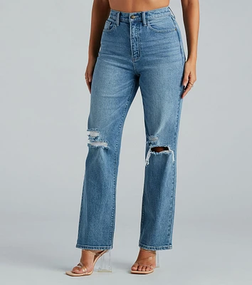 Perfect Pair High-Rise Destructed Straight-Leg Jeans