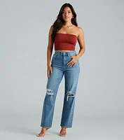 Perfect Pair High-Rise Destructed Straight-Leg Jeans