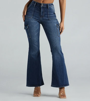 Major Flex High-Rise Cargo Flare Denim Jeans