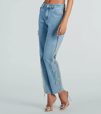 She Glistens High-Rise Rhinestone Denim Jeans