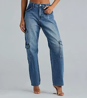 Mid-Rise Cargo-Style Baggy-Leg Jeans