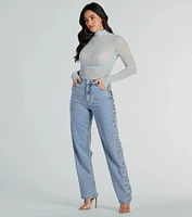 Trendy Business High-Rise Lace-Up Denim Jeans