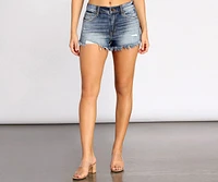 Lulu High Rise Distressed Cut Off Jean Shorts