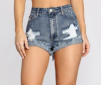 High Rise Destructed Cuffed Jean Shorts