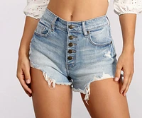 Lulu High Rise Button Denim Shorts