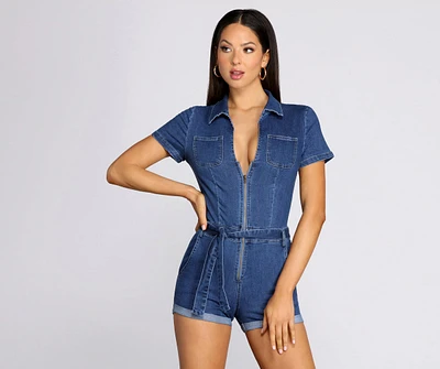 Yes You Can Utility Denim Romper