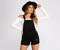 Distressed Denim Cuffed Overall Shorts