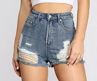 High Waist Distressed Denim Shorts