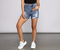 No Drama Destructed Denim Shorts